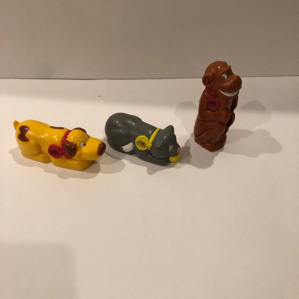 Three Pez Petz Figures (Monkey, Dog, and Cat)